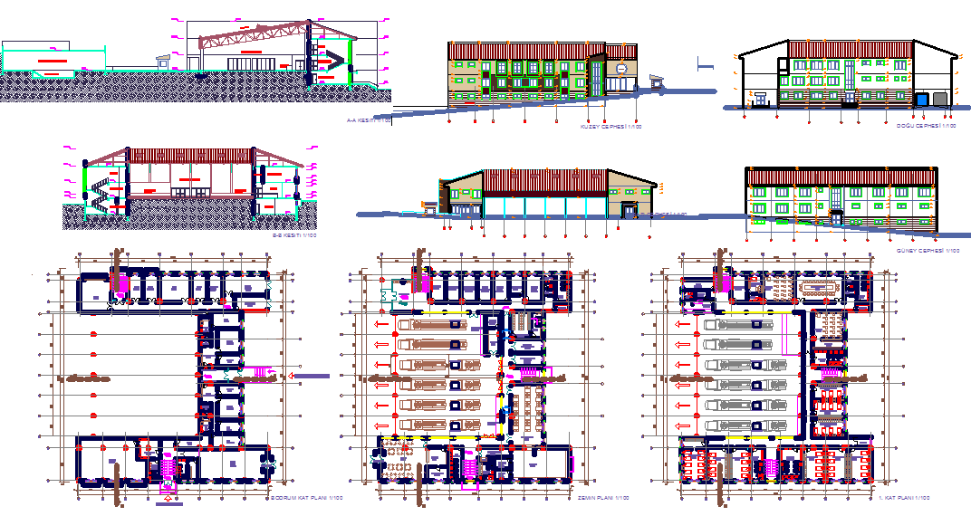 Fire Station Building CAD Drawing with Detailed Plan and Elevation