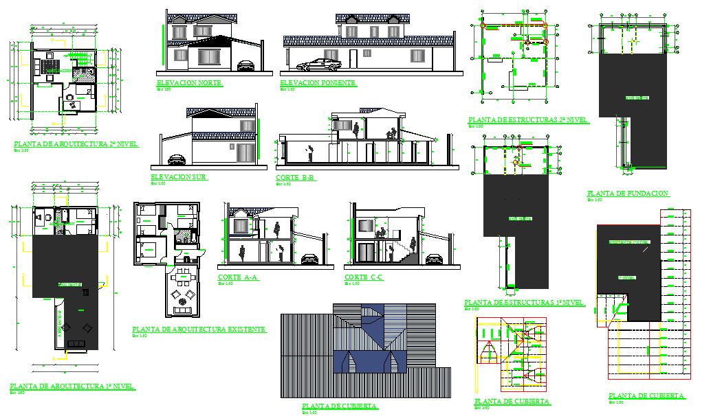 Duplex House Design DWG Layout with Floor Plan and Elevation Views