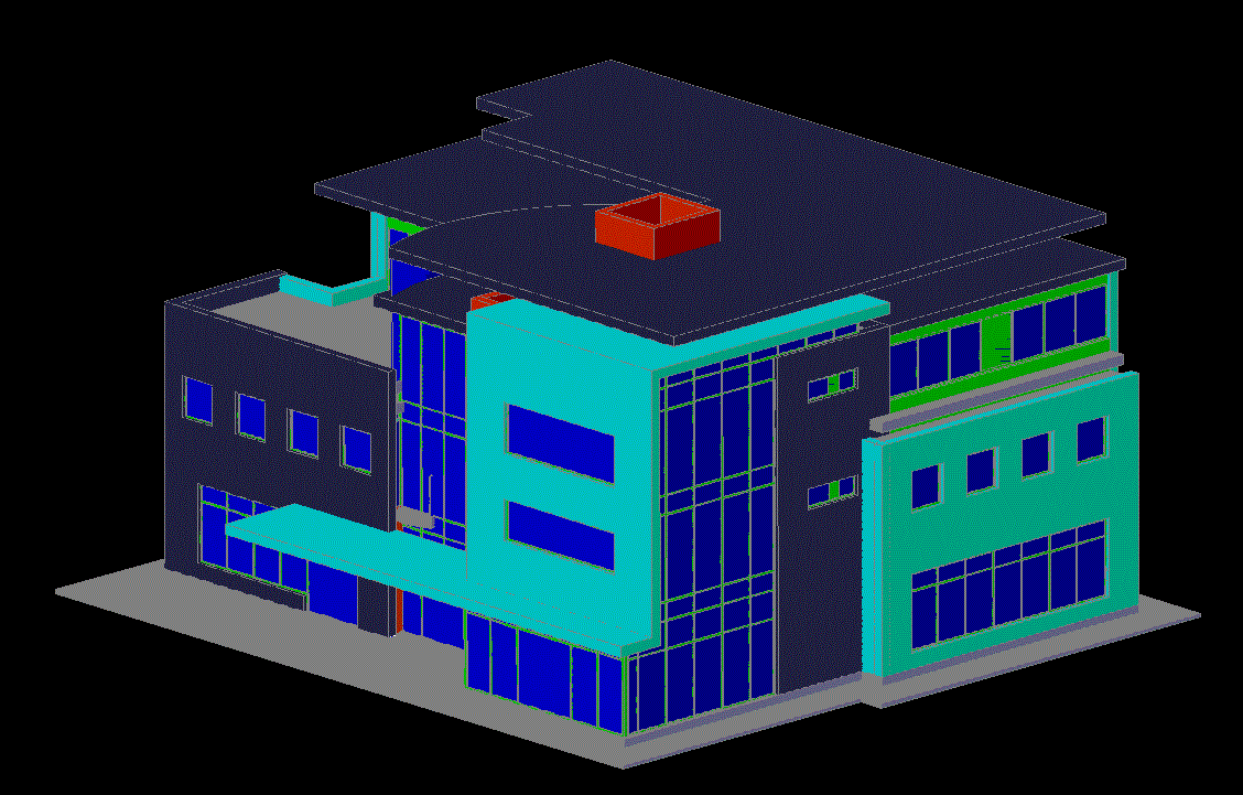 3D Corporate Office AutoCAD DWG with Rendered Building Design