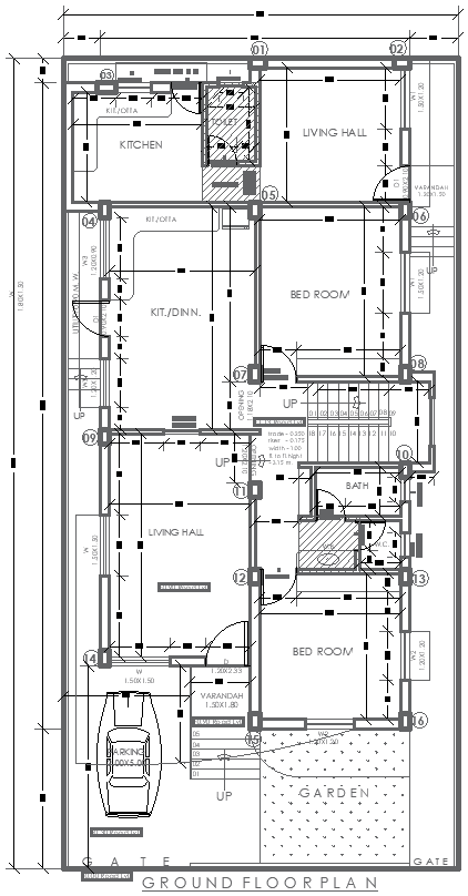 9.75mx20m 2BHK house plan DWG ground floor layout