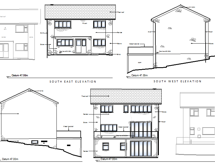 3 Storey House CAD Drawing with Elevations and Architectural Details