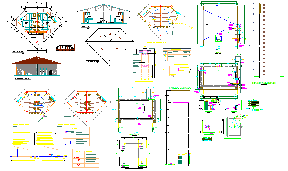 Bathroom and Toilet Layout Drawing with Sanitary and Piping Plans