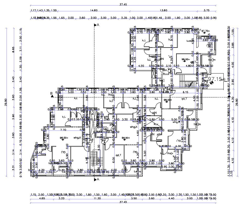 98 X 122 Feet 3 BHK Apartment Cluster Plan DWG File