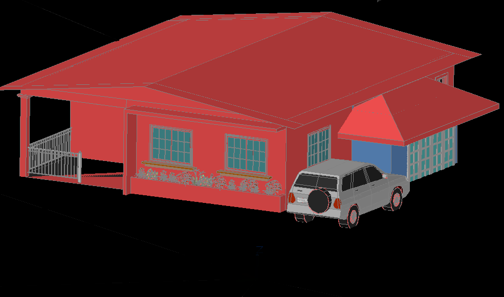 3D House CAD Drawing with Rendered Architectural Design Layout