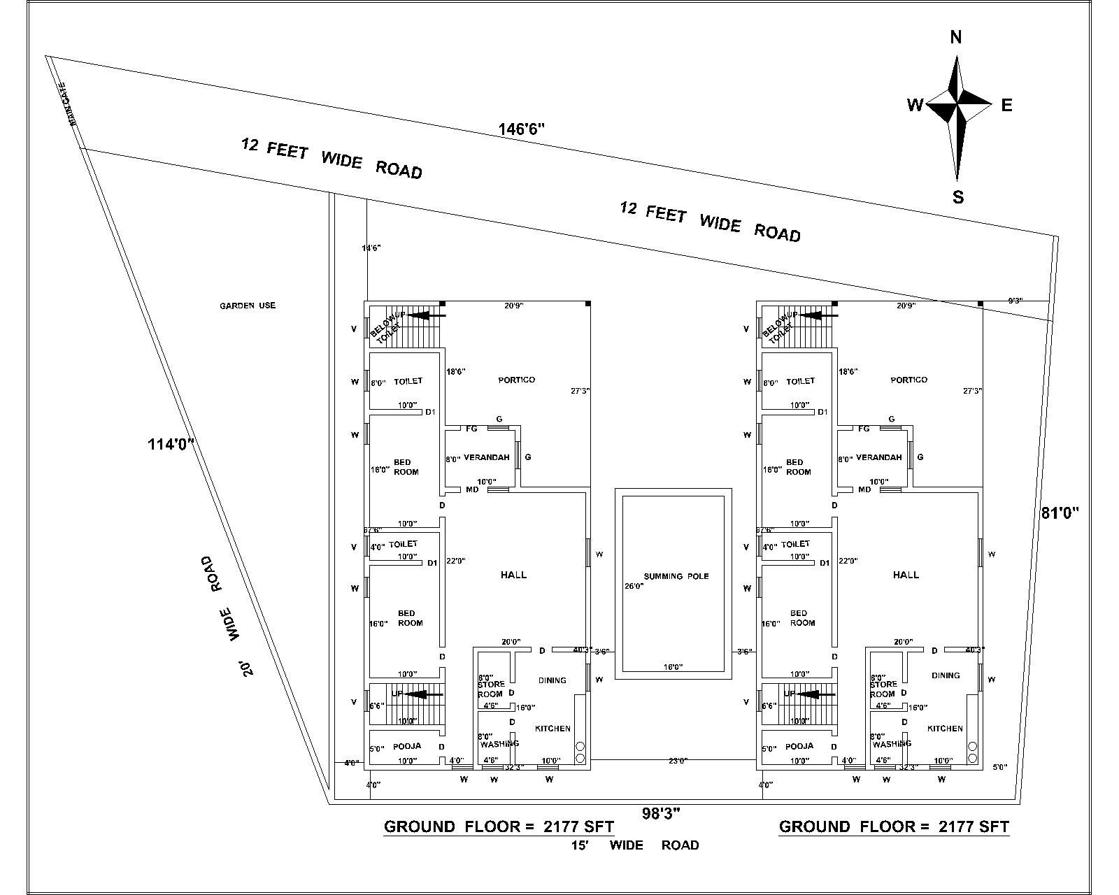 98’x80’ North Facing Residence House Plan Drawing DWG File