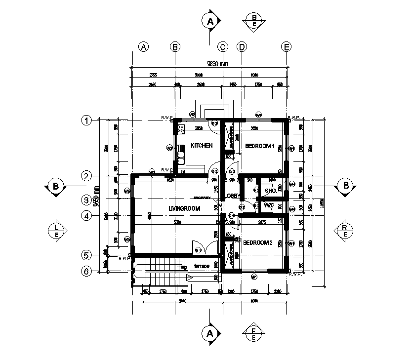 9X10m first floor residential plan is given in this Autocad drawing file. Download the 2D Autocad file.