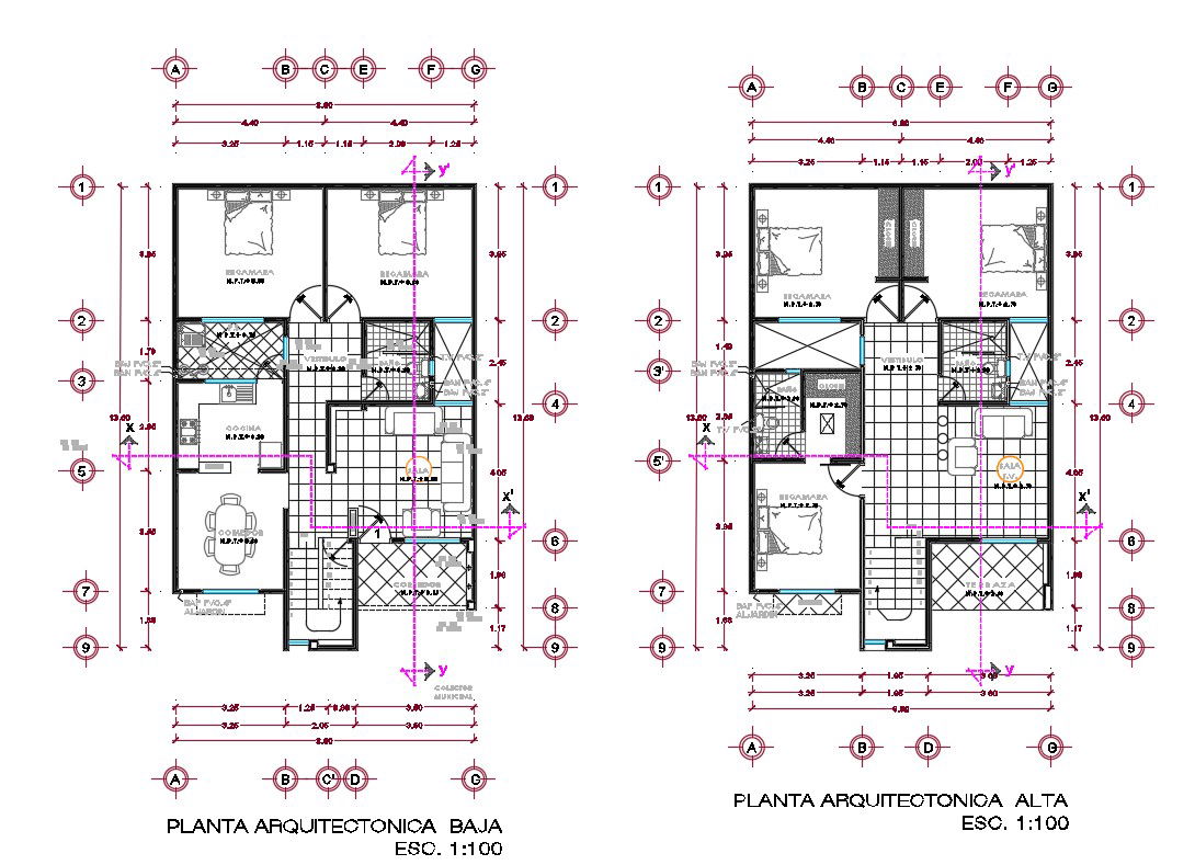 9X14 Meter House Ground Floor And First Floor Plan DWG File