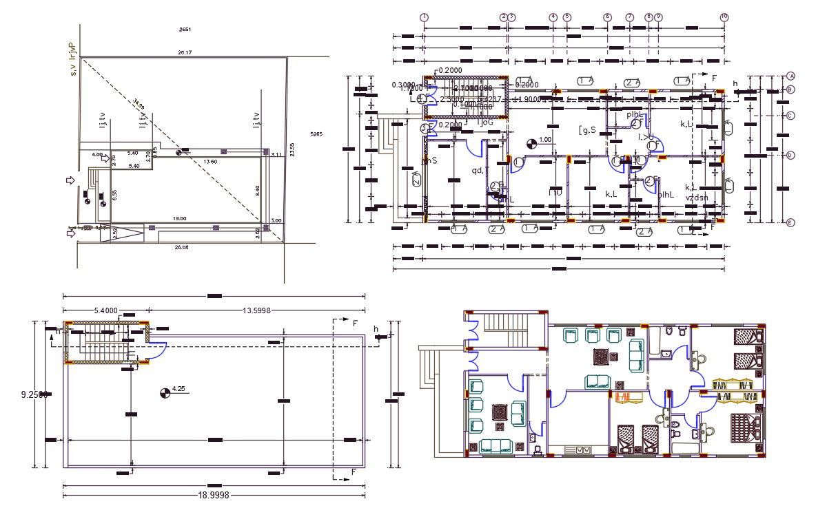 9 X 19 Meter House Center Line Plan With Furniture Design