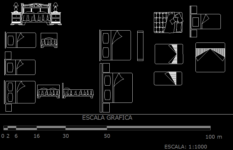 2D Bed Design DWG File with Multiple Sizes and Layout Variations
