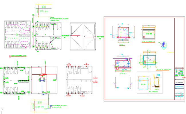 Toilet Plumbing System Plan with Septic and Water Tank Details