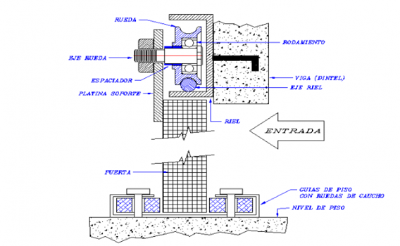 Sliding Door 2D CAD Drawing with Detailed Sectional and Layout Views