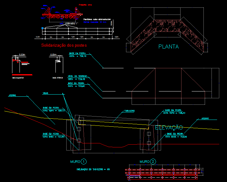 Wooden Bridge CAD Drawing with Plan, Section, and Elevation Details