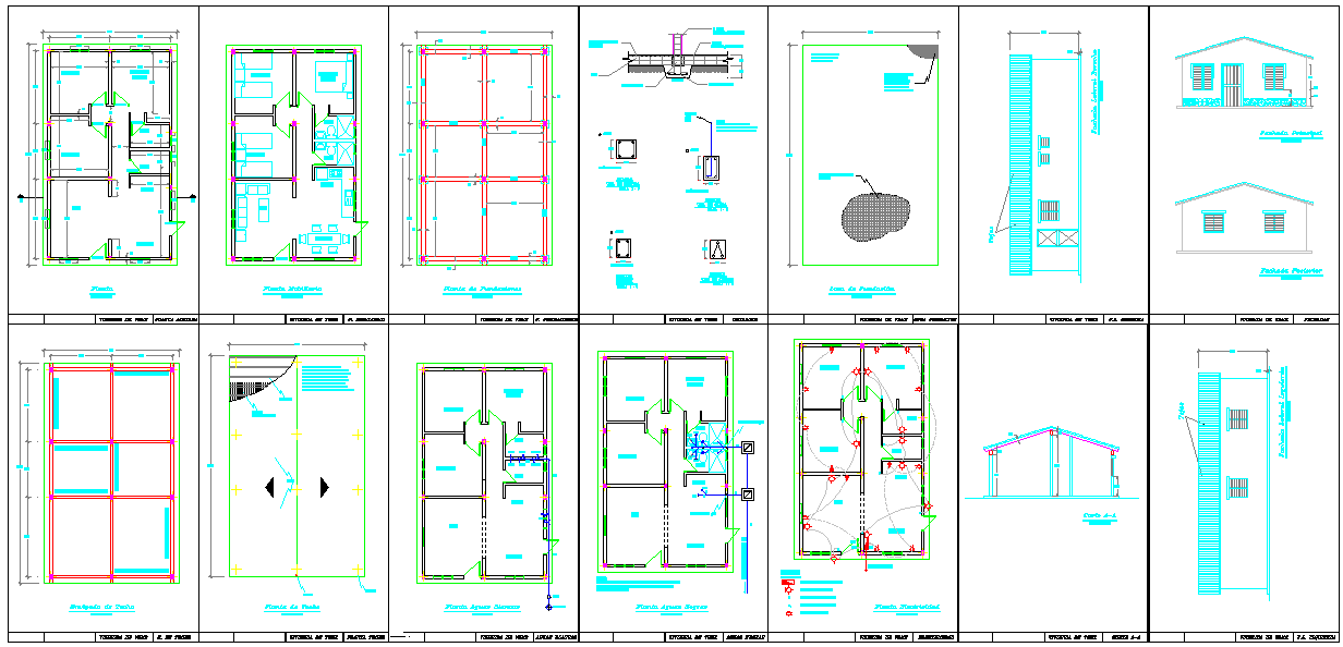 Simple House Detail Plan with Floor Layout and Elevation DWG File
