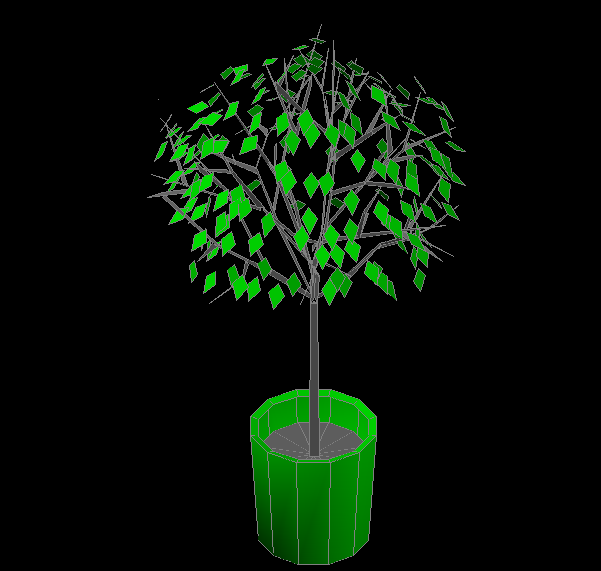 3D Plant CAD Drawing with Realistic Pot and Leaf Design in DWG Format