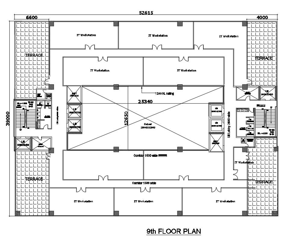 9th floor plan of IT workstation in AutoCAD 2D drawing, dwg file, CAD file