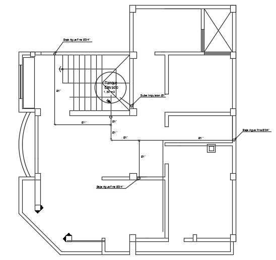 9x10m architecture three story hotel cum house building roof water line cad drawing is given