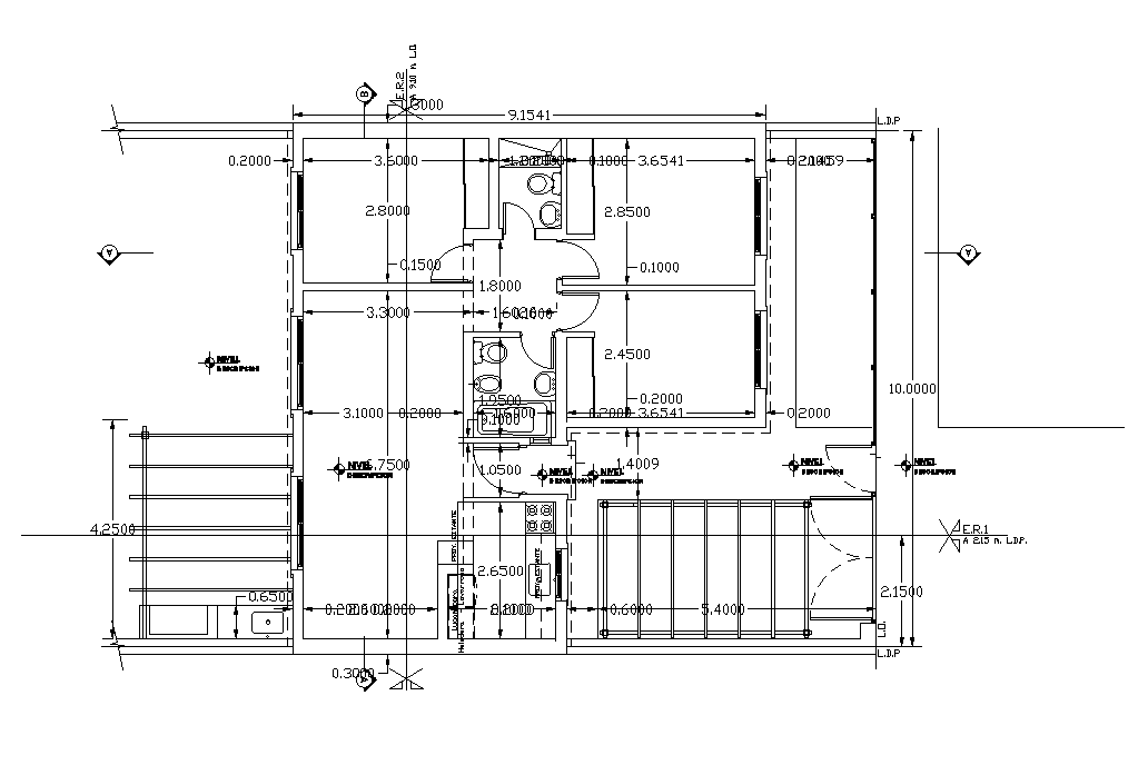 9x10m house plan is given in this AutoCAD drawing model. Download now.