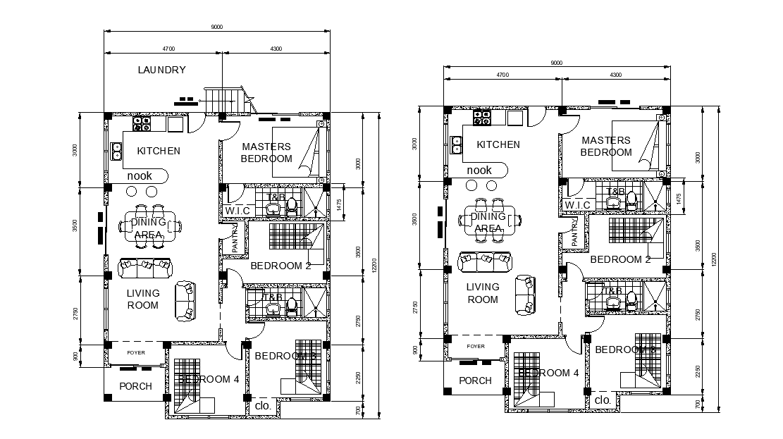 9x13 House Plan AutoCAD DWG File with Detailed Floor Layouts