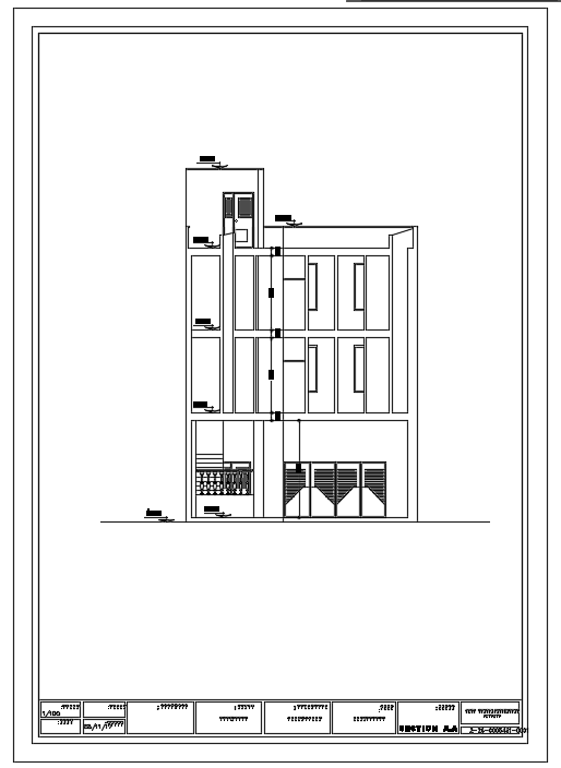9x14m house building front cut section cad drawing