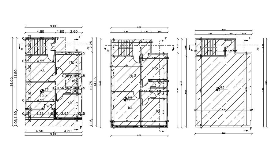 9x14m house plan 2D AutoCAD drawing model