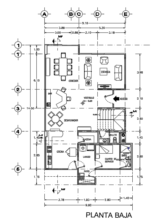 9x14m house plan is given in this Autocad drawing file. Download the Autocad model.
