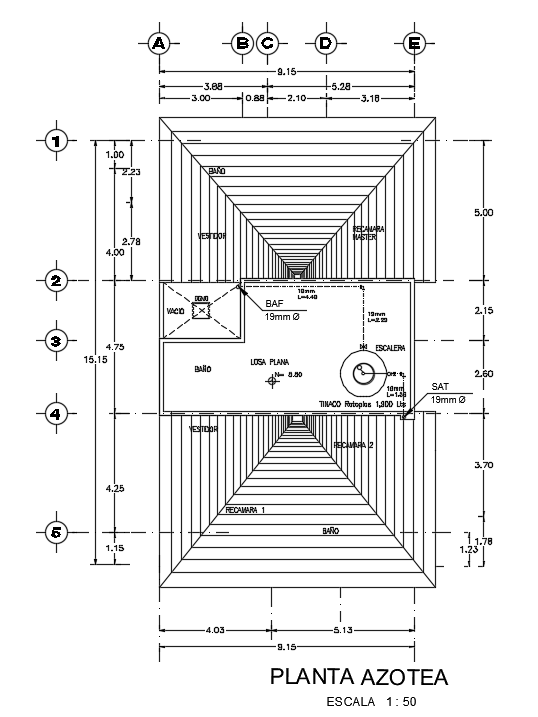 9x14m house plan of roof is given in this Autocad drawing file.Download the Autocad model.