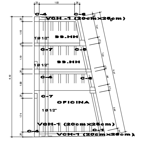 9x14m office building column layout CAD drawing