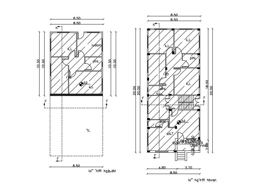 9x20 Meter Ground Floor And First Floor Layout CAD File
