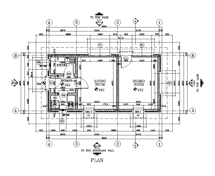 9x5m guard room plan is given in this Autocad drawing file. Download now.