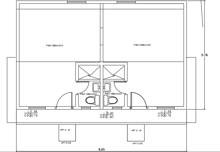9x6m architecture 2bhk house plan bathroom drawing is given in this file