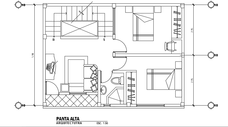9x6m first floor house plan cad model is given in this file