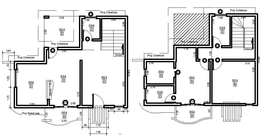 9x7m house plan is given in this Autocad drawing file. Download now.