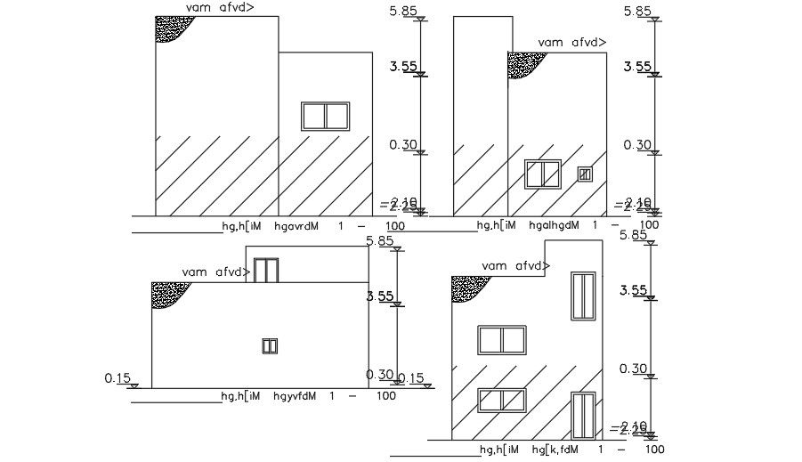 9x8 Meter Elevation Of House Building DWG File