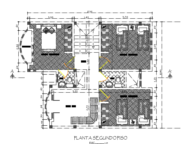9x8m architecture first floor plan AutoCAD drawing