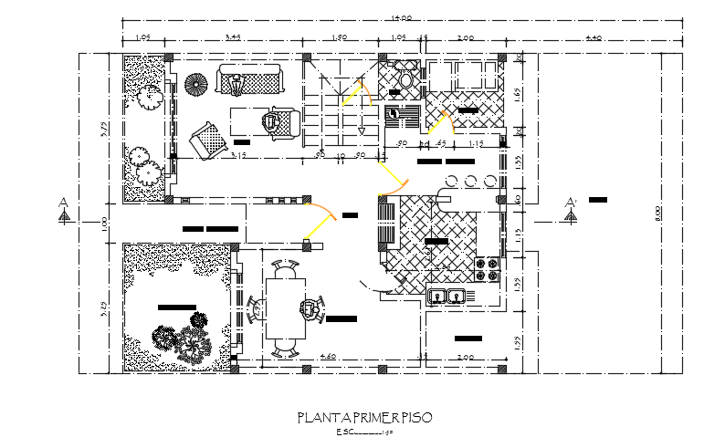 9x8m architecture ground floor plan AutoCAD drawing model