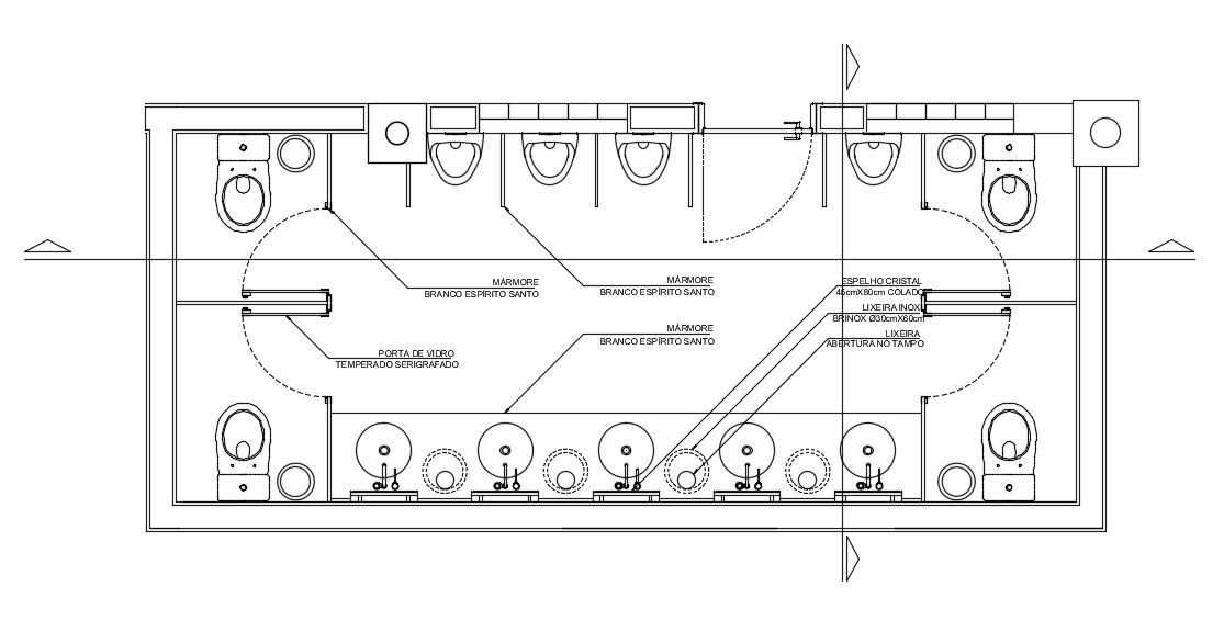 9x8m office toilet plan is given in this AutoCAD drawing model. Download now.
