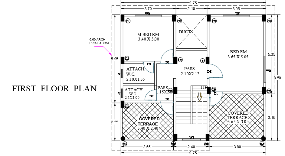9x9m architecture first floor house plan AutoCAD drawing