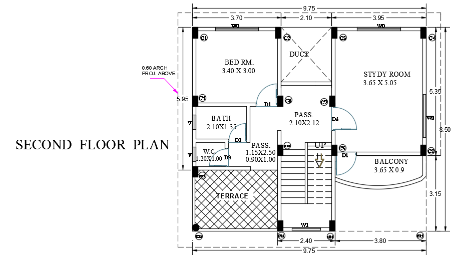 9x9m architecture second floor house plan AutoCAD drawing