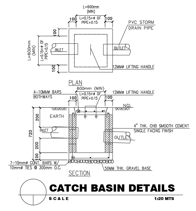 9x9m hospital plan of catch basin is given in this Autocad drawing file. Download the Autocad model.