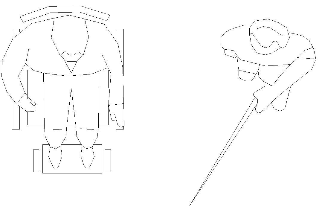 A hospital wheelchair top view CAD drawing is given in this file.