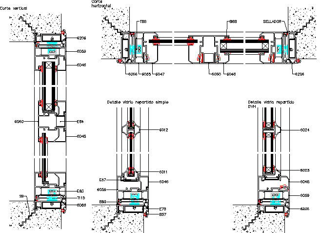 A sliding 2 or 4 leaves of doors and window installation details dwg file