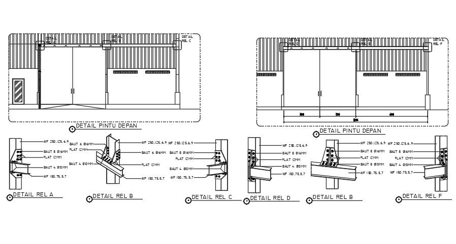 A 2D drawing of the industrial building door construction detail