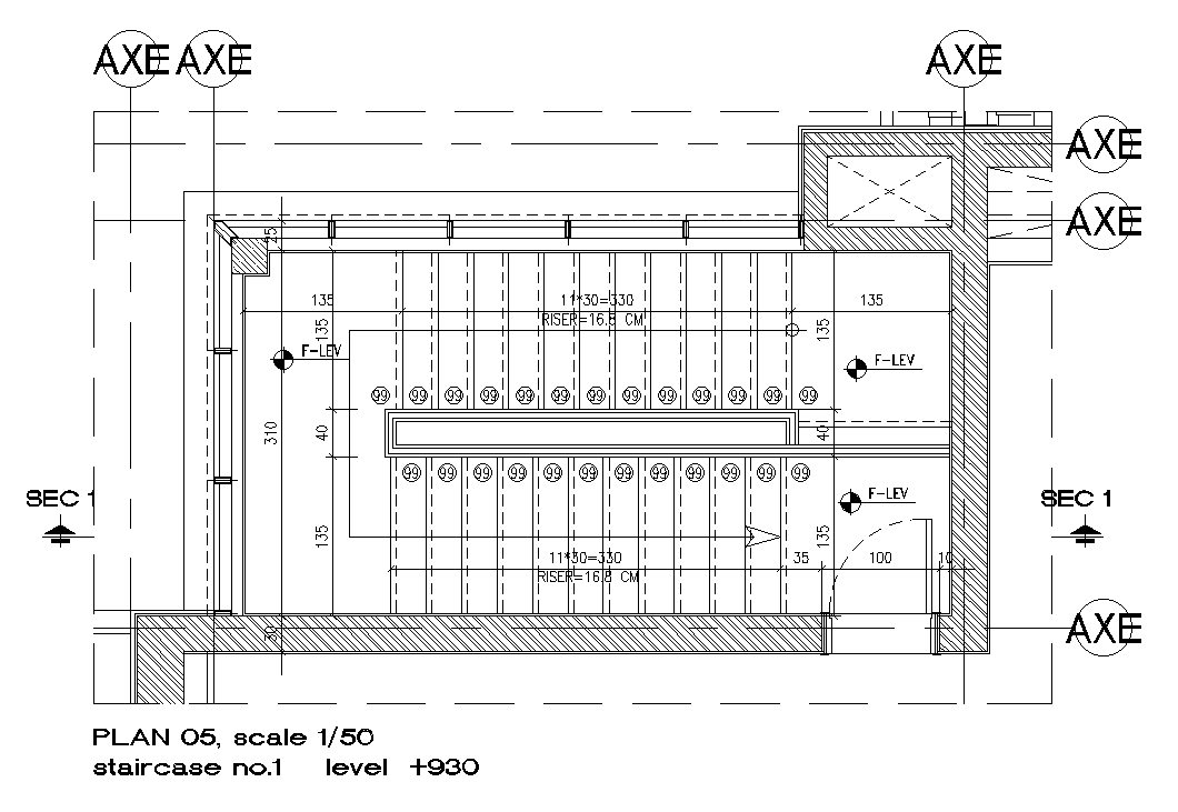 A +930 level of the 600x310cm staircase plan is given in this AutoCAD model. Download now.