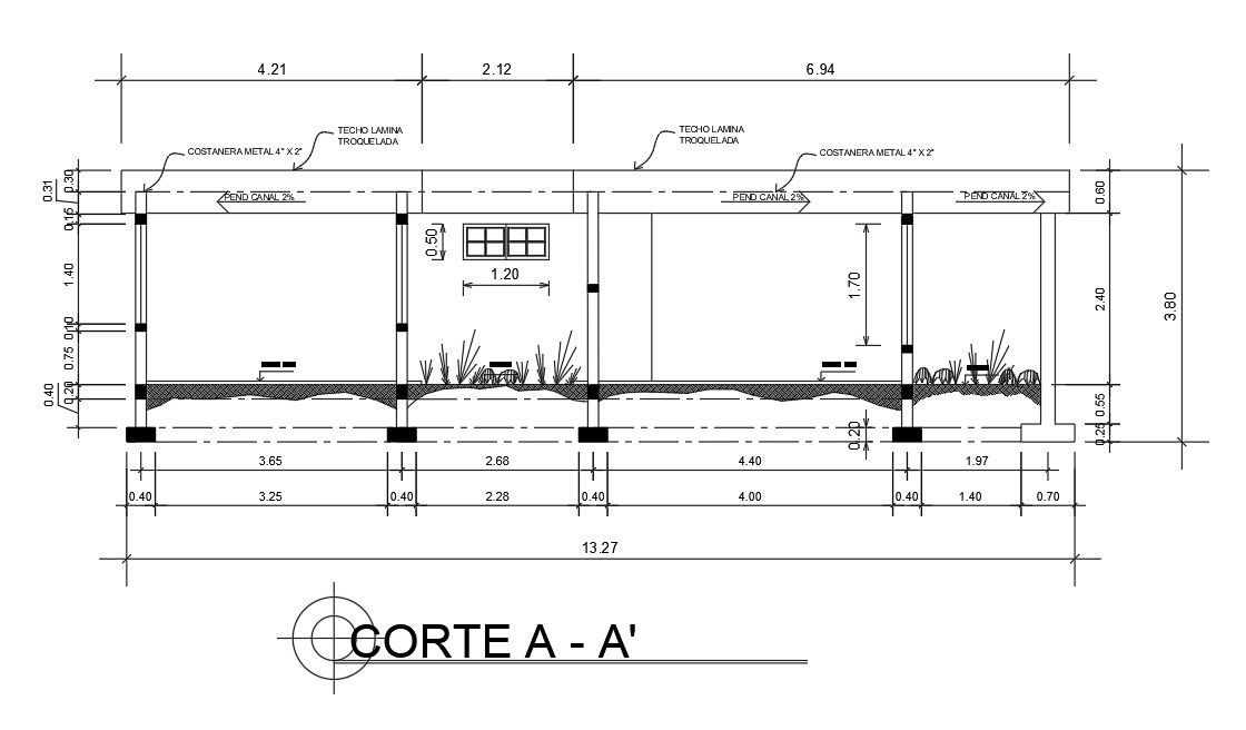 AA cross-section details of the house. Download this 2d cad drawing file now.