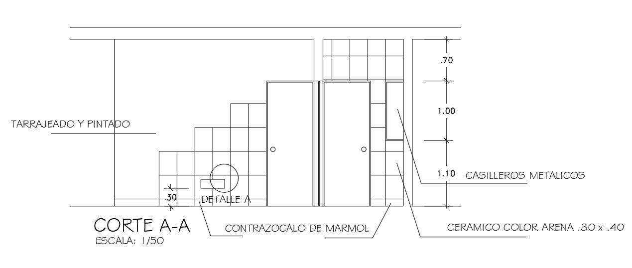 AA section view of 5x4m bathroom is given in this Autocad drawing file.Download now.