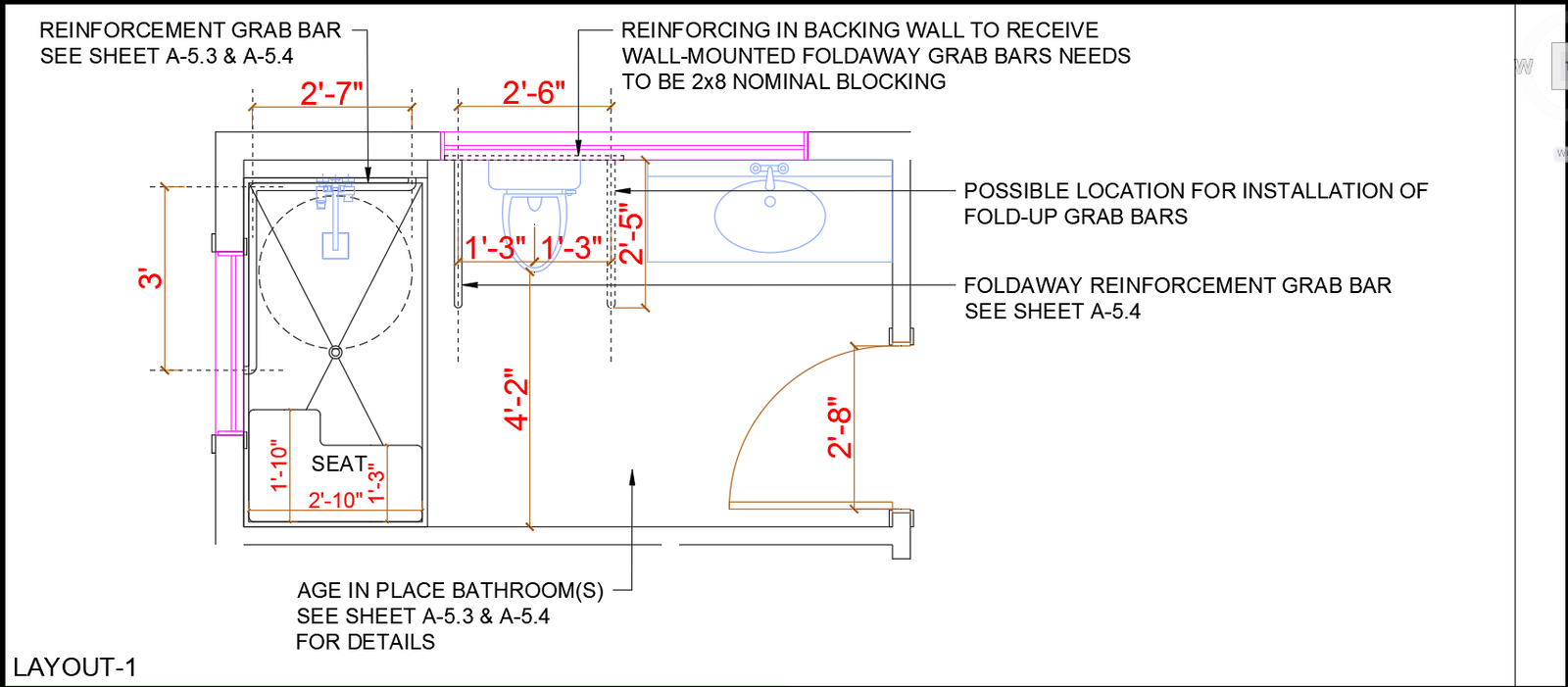 ADA Compliant Bathroom Layout DWG File with Grab Bars
