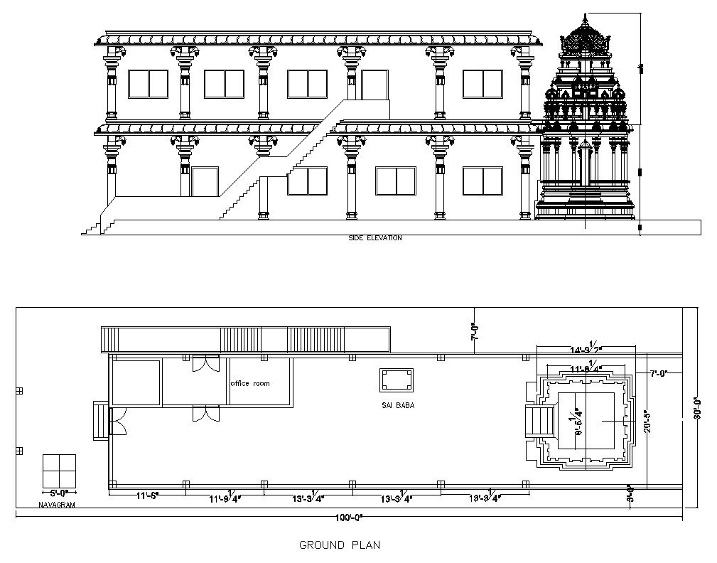 Temple Design Plan with Dimensions in AutoCAD 2D DWG File