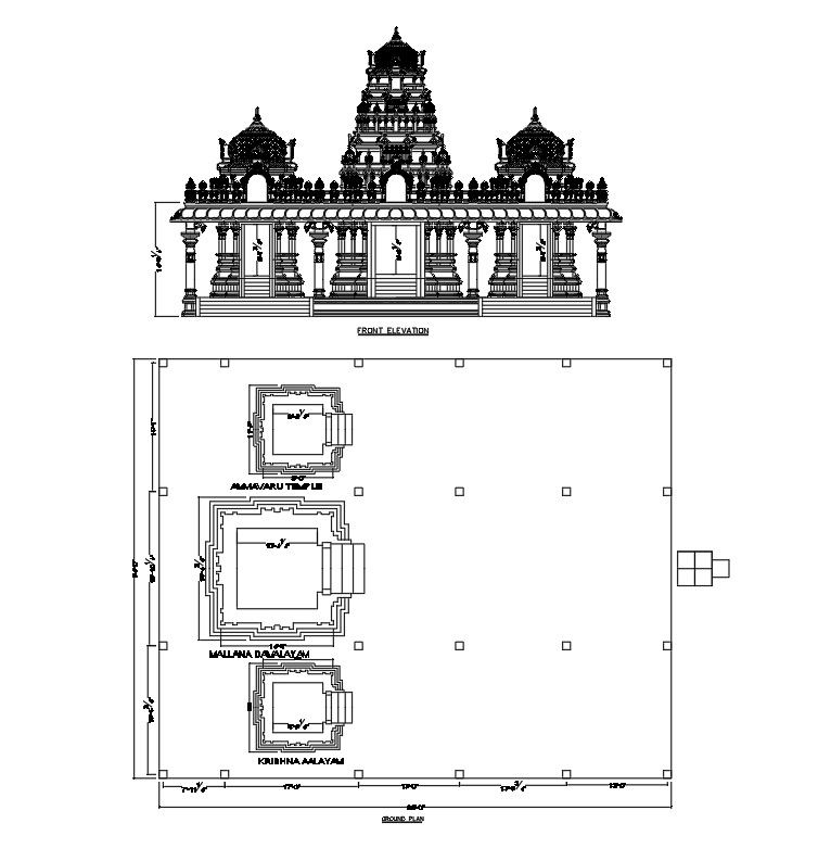 Temple Design Plan with Dimensions in AutoCAD 2D Drawing