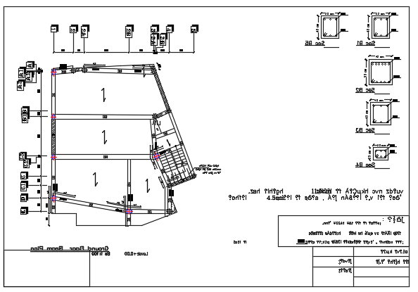 A beam layout of the 14x14m architecture apartment ground floor plan