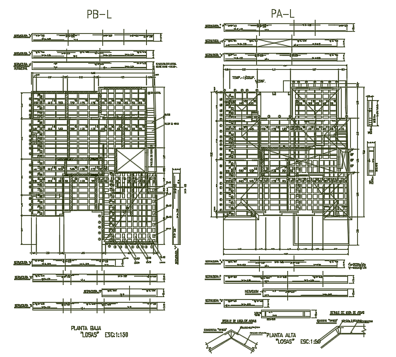 A beam layout of the 16x25m architecture two story residential house plan cad drawing